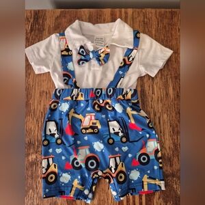 Blue Construction Print Baby Outfit